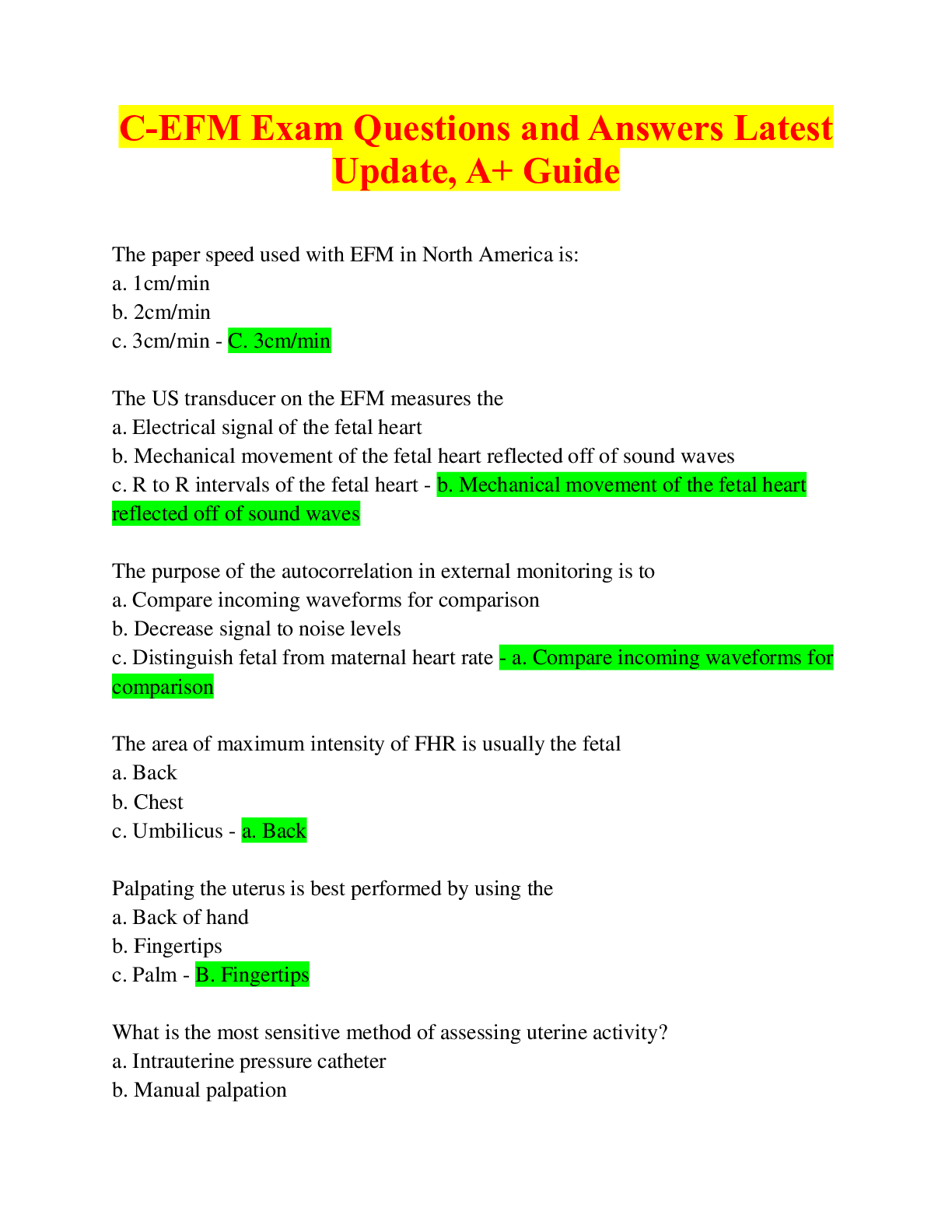CEFM Exam Questions and Answers Latest Update, A+ Guide